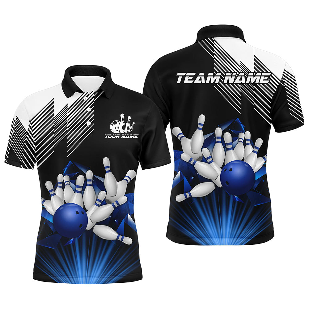 Black and White Mens Bowling Shirts Custom Bowling Team League Jerseys, Gifts For Bowlers | Blue NQS8720