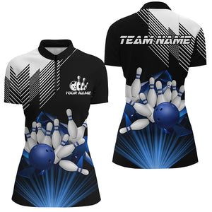 Black and White Womens Bowling Shirts Custom Bowling Team League Jerseys, Gifts For Bowlers | Blue NQS8720