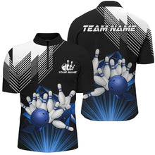 Load image into Gallery viewer, Black and White Mens Bowling Shirts Custom Bowling Team League Jerseys, Gifts For Bowlers | Blue NQS8720