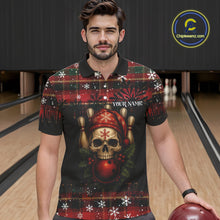 Load image into Gallery viewer, Black &amp; Red Plaid Christmas pattern Skull Bowling Shirts For Men Custom Team Bowling outfit jerseys NQS11057