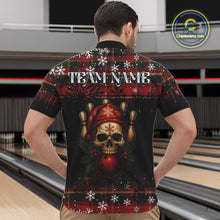 Load image into Gallery viewer, Black &amp; Red Plaid Christmas pattern Skull Bowling Shirts For Men Custom Team Bowling outfit jerseys NQS11057