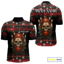 Load image into Gallery viewer, Black &amp; Red Plaid Christmas pattern Skull Bowling Shirts For Men Custom Team Bowling outfit jerseys NQS11057