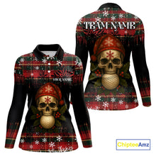 Load image into Gallery viewer, Black and Red Plaid Christmas pattern Skull Women Polo Shirt Custom Ladies Golf outfit, golfing gifts NQS11058