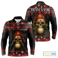 Load image into Gallery viewer, Black and Red Plaid Christmas pattern Skull Mens Polo Shirt Custom Golf outfit For Men, golfing gifts NQS11058