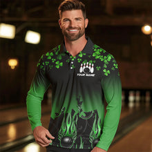 Load image into Gallery viewer, Green shamrock Flame bowling shirts for men Custom St Patrick Day black team league bowling jerseys NQS9390