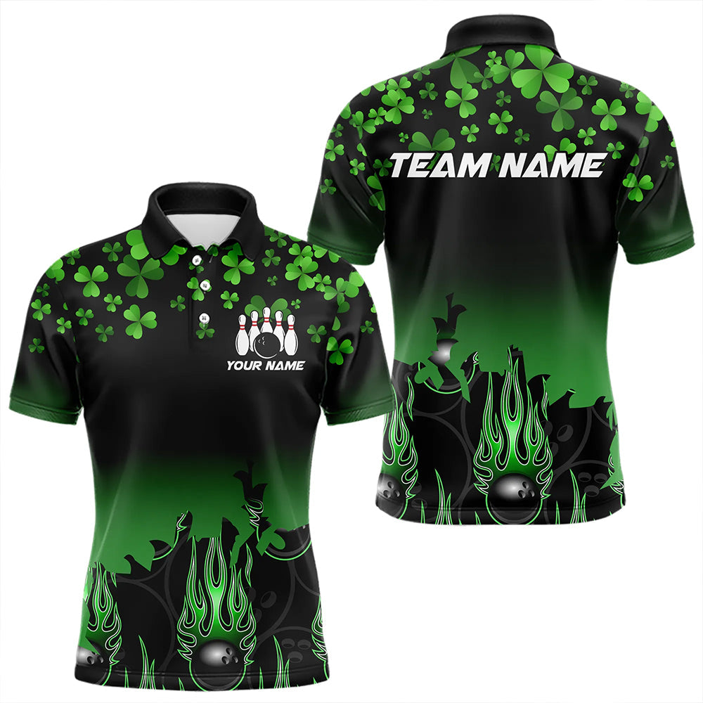 Green shamrock Flame bowling shirts for men Custom St Patrick Day black team league bowling jerseys NQS9390