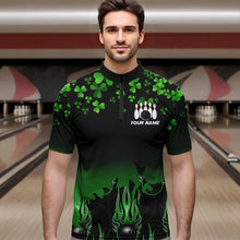 Load image into Gallery viewer, Green shamrock Flame bowling shirts for men Custom St Patrick Day black team league bowling jerseys NQS9390