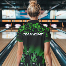 Load image into Gallery viewer, Green shamrock Flame bowling shirts for Women Custom St Patrick Day black team league bowling jerseys NQS9390