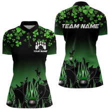 Load image into Gallery viewer, Green shamrock Flame bowling shirts for Women Custom St Patrick Day black team league bowling jerseys NQS9390