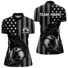 Load image into Gallery viewer, Personalized Black American flag Lightning thunder Custom Bowling Team Shirts For Women Bowling Jersey NQS9538