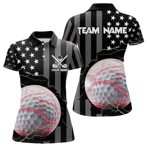 Personalized Black American flag Lightning thunder Custom Golf Polo Team Shirts For Women Golf apparel NQS9540
