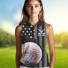 Load image into Gallery viewer, Personalized Black American flag Lightning thunder Custom Golf sleeveless polo Team Shirts For Women NQS9540
