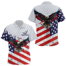 Load image into Gallery viewer, Personalized American Flag Eagle White Kid golf polo shirts Custom patriotic golf tops for Kid NQS9541