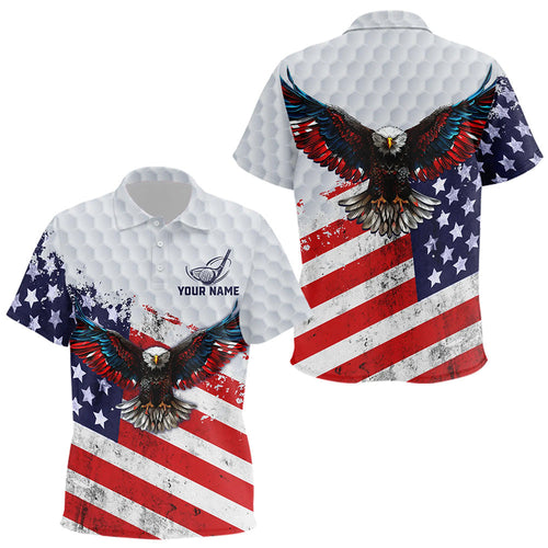Personalized American Flag Eagle White Kid golf polo shirts Custom patriotic golf tops for Kid NQS9541