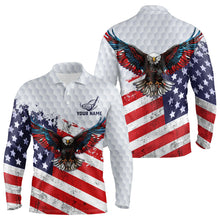 Load image into Gallery viewer, Personalized American Flag Eagle White Men golf polo shirts Custom patriotic golf tops for Men NQS9541