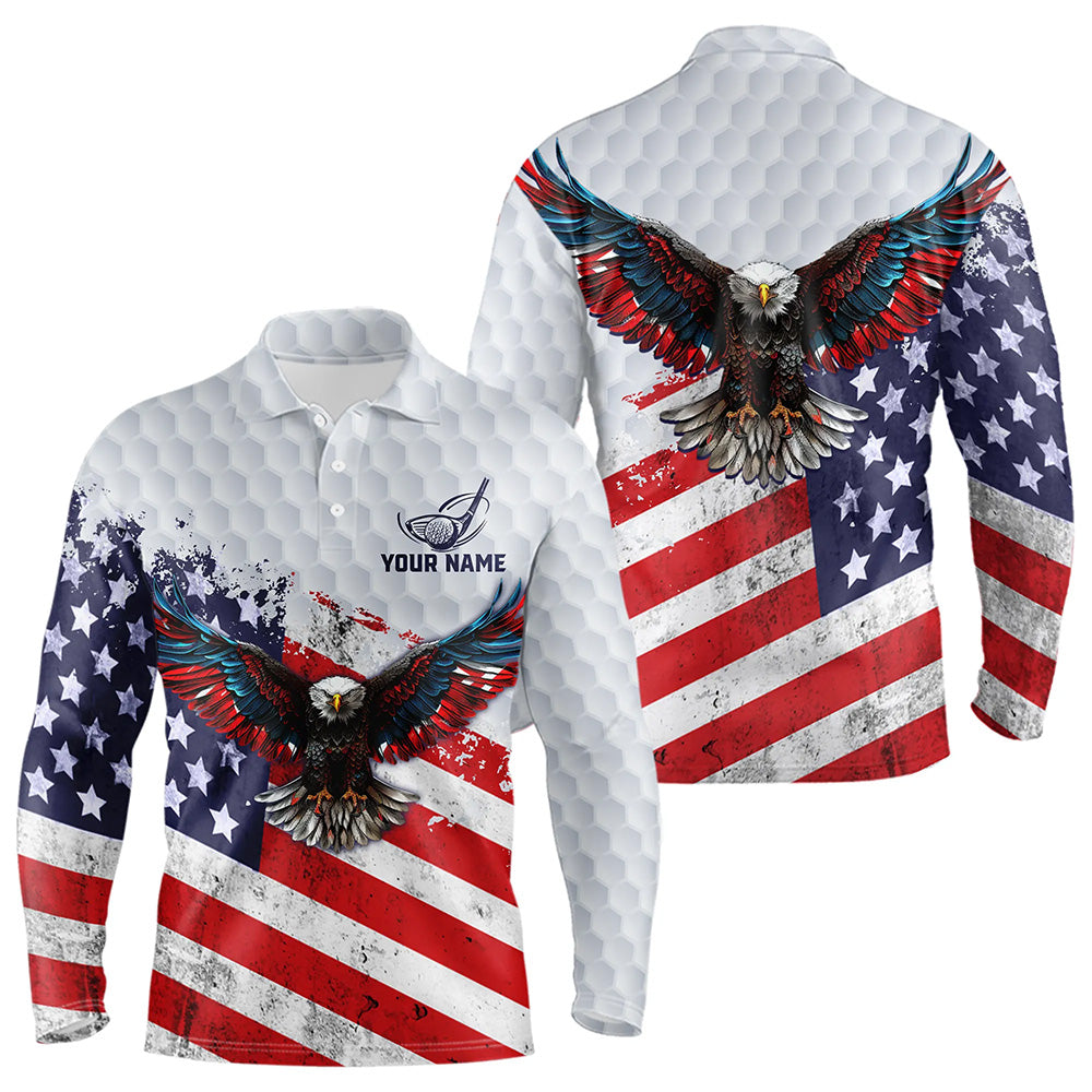 Personalized American Flag Eagle White Men golf polo shirts Custom patriotic golf tops for Men NQS9541