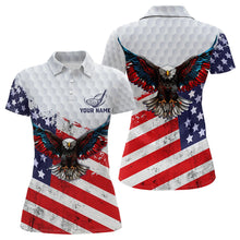 Load image into Gallery viewer, Personalized American Flag Eagle White Women golf polo shirts Custom patriotic golf tops for ladies NQS9541