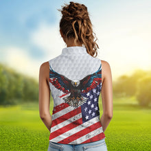 Load image into Gallery viewer, Personalized American Flag Eagle White Women sleeveless polo shirt Custom patriotic ladies golf tops NQS9541