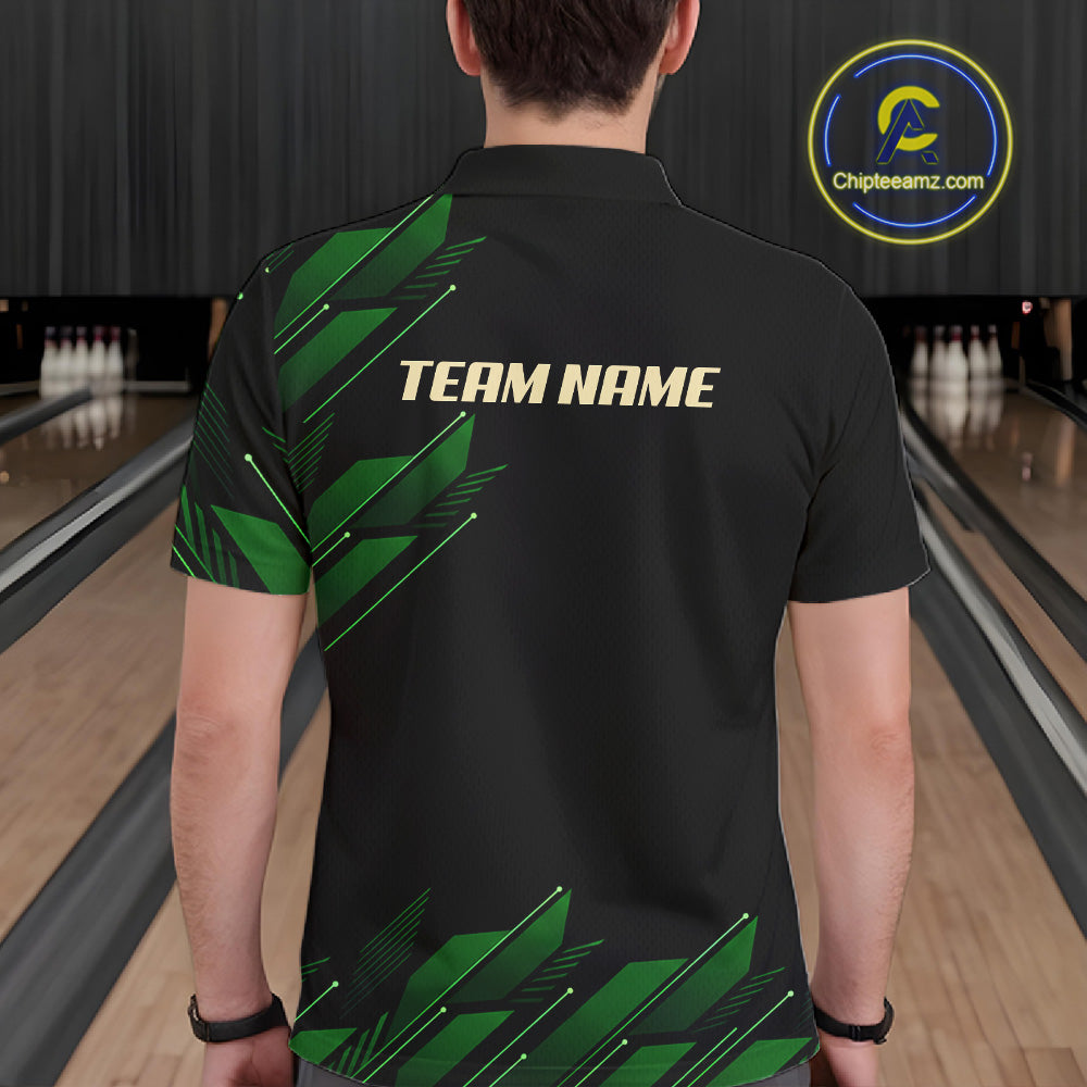 Black and Green Camo Skull Lightning Bowling Polo, 1/4 zip shirts for Men Custom Team bowling Jersey NQS11657