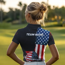 Load image into Gallery viewer, Black American Flag Women Golf Polo Shirts Custom Golf attire for ladies, patriotic golf gifts NQS9696