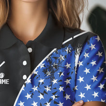 Load image into Gallery viewer, Personalized Black Camo Golf Polo Shirts For Women Custom American Flag patriotic golf shirts outfit NQS9698