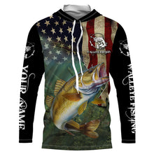 Load image into Gallery viewer, Walleye Fishing 3D American Flag Patriotic Customize name UV protection long sleeve fishing shirts NQS467