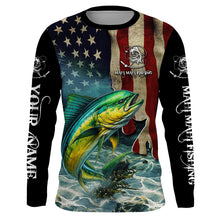 Load image into Gallery viewer, Mahi Mahi ( Dorado) Fishing 3D American Flag Patriotic Customize name All over print fishing shirts NQS468