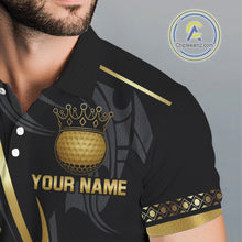 Load image into Gallery viewer, Black and Gold crown Men golf polo shirts Custom Golf Team jerseys, cool golf gifts NQS10125