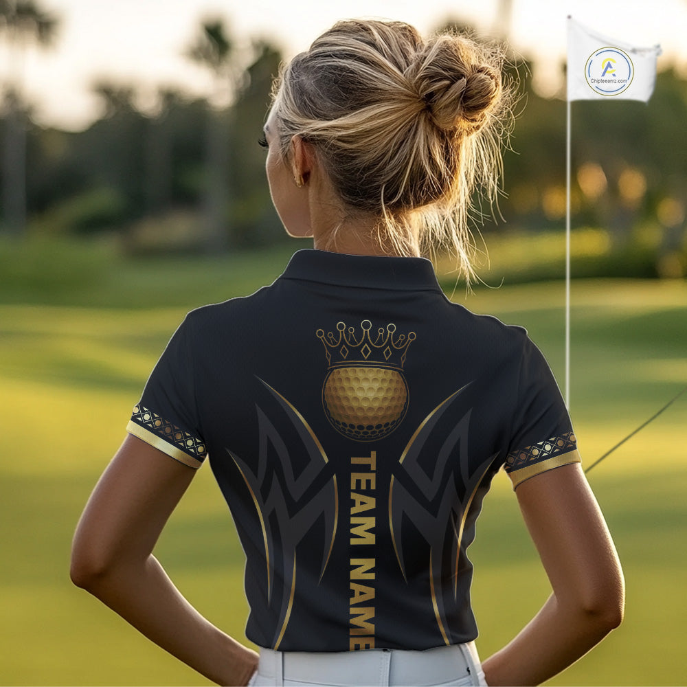 Black and Gold crown Women golf polo shirts Custom Golf Team jerseys, cool golf gifts NQS10125