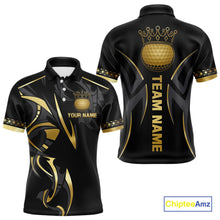Load image into Gallery viewer, Black and Gold crown Men golf polo shirts Custom Golf Team jerseys, cool golf gifts NQS10125