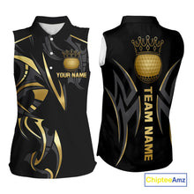Load image into Gallery viewer, Black and Gold crown Women sleeveless golf polo shirts Custom Golf Team jerseys, cool golf gifts NQS10125