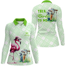 Load image into Gallery viewer, Womens golf polo shirts custom green flamingo pattern golf shirts talk birdie to me NQS8063