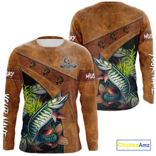 Load image into Gallery viewer, Musky fishing UV protection custom name fishing shirts, performance shirts for men, women, kid NQS10266
