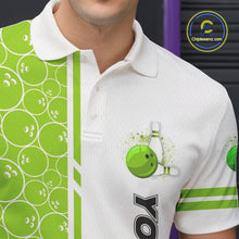 Load image into Gallery viewer, Men Bowling Polo, 1/4 Zip Shirt Custom white &amp; green camo vintage bowling shirts, mens bowling jersey NQS10457