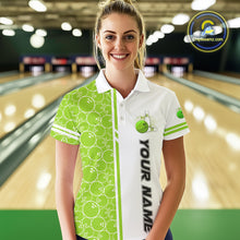Load image into Gallery viewer, Women Bowling Polo, 1/4 Zip Shirt Custom retro white and green camo vintage ladies bowling jerseys NQS10457