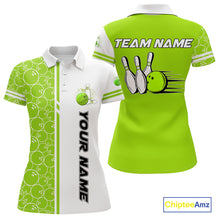 Load image into Gallery viewer, Women Bowling Polo, 1/4 Zip Shirt Custom retro white and green camo vintage ladies bowling jerseys NQS10457