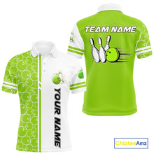 Load image into Gallery viewer, Men Bowling Polo, 1/4 Zip Shirt Custom white &amp; green camo vintage bowling shirts, mens bowling jersey NQS10457