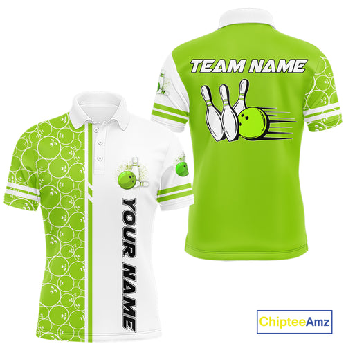 Men Bowling Polo, 1/4 Zip Shirt Custom white & green camo vintage bowling shirts, mens bowling jersey NQS10457