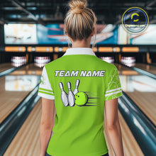 Load image into Gallery viewer, Women Bowling Polo, 1/4 Zip Shirt Custom retro white and green camo vintage ladies bowling jerseys NQS10457