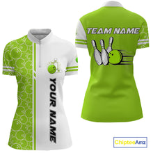 Load image into Gallery viewer, Women Bowling Polo, 1/4 Zip Shirt Custom retro white and green camo vintage ladies bowling jerseys NQS10457