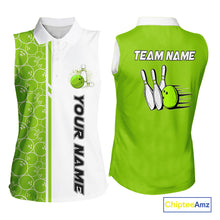 Load image into Gallery viewer, Women Bowling Sleeveless Polo Shirt Custom retro white and green camo vintage ladies bowling jerseys NQS10457