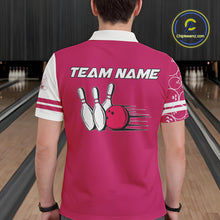Load image into Gallery viewer, Men Bowling Polo, 1/4 Zip Shirt Custom white &amp; pink camo vintage bowling shirts, mens bowling jersey NQS10458