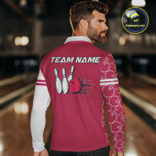 Load image into Gallery viewer, Men Bowling Polo, 1/4 Zip Shirt Custom white &amp; pink camo vintage bowling shirts, mens bowling jersey NQS10458