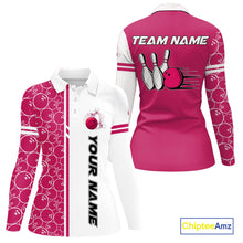 Load image into Gallery viewer, Women Bowling Polo, 1/4 Zip Shirt Custom retro white and pink camo vintage ladies bowling jerseys NQS10458