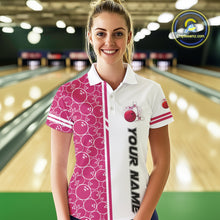 Load image into Gallery viewer, Women Bowling Polo, 1/4 Zip Shirt Custom retro white and pink camo vintage ladies bowling jerseys NQS10458