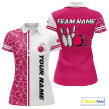 Load image into Gallery viewer, Women Bowling Polo, 1/4 Zip Shirt Custom retro white and pink camo vintage ladies bowling jerseys NQS10458
