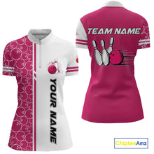 Load image into Gallery viewer, Women Bowling Polo, 1/4 Zip Shirt Custom retro white and pink camo vintage ladies bowling jerseys NQS10458