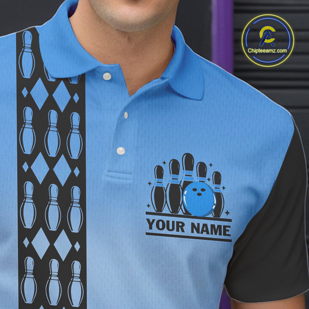 Personalized Black and Blue Retro Bowling Polo, Quarter Zip Team Shirts For Men Custom Bowling Gifts NQS10459