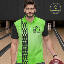 Load image into Gallery viewer, Personalized Black and Green Retro Bowling Polo, Quarter Zip Team Shirts For Men Custom Bowling Gifts NQS10460