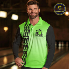 Load image into Gallery viewer, Personalized Black and Green Retro Bowling Polo, Quarter Zip Team Shirts For Men Custom Bowling Gifts NQS10460